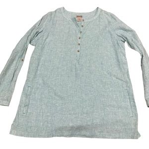 Duluth trading, green & white striped A line tunic w/pockets -XL